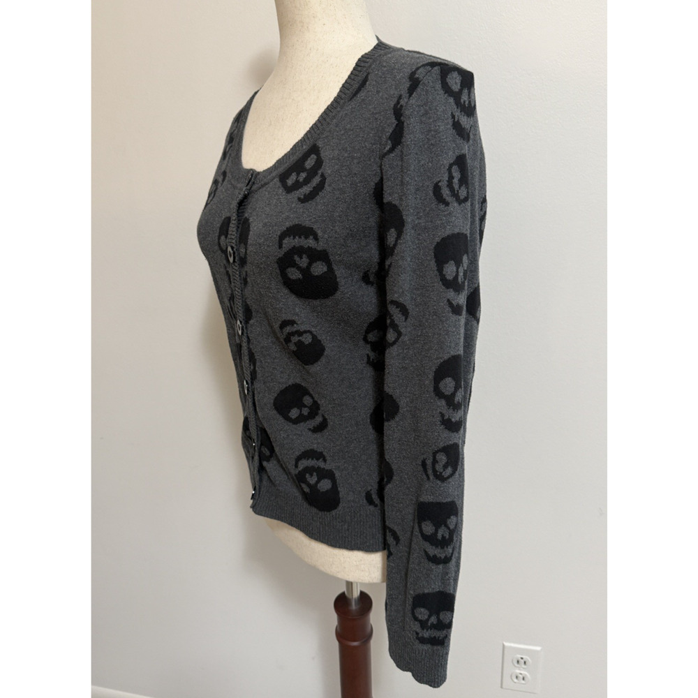 SOURPUSS Skull Cardigan Size XXL (CHECK?) - Black Gray Halloween Spooky Women - Picture 3 of 7